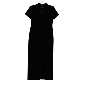 Robbie Bee Dress Womens 12 Black Velvet High Neck ShortSleeve Maxi Asian Friends